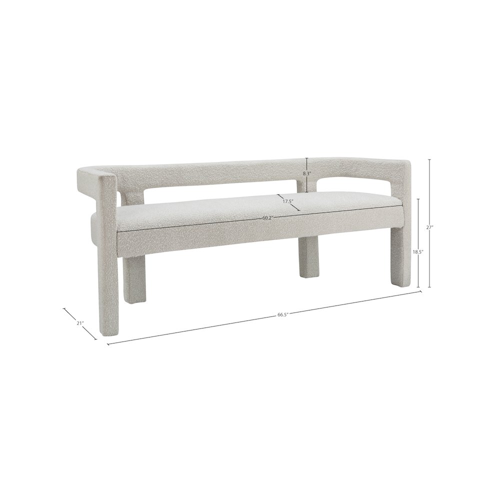 Athena Cream Boucle Fabric Bench. Picture 5