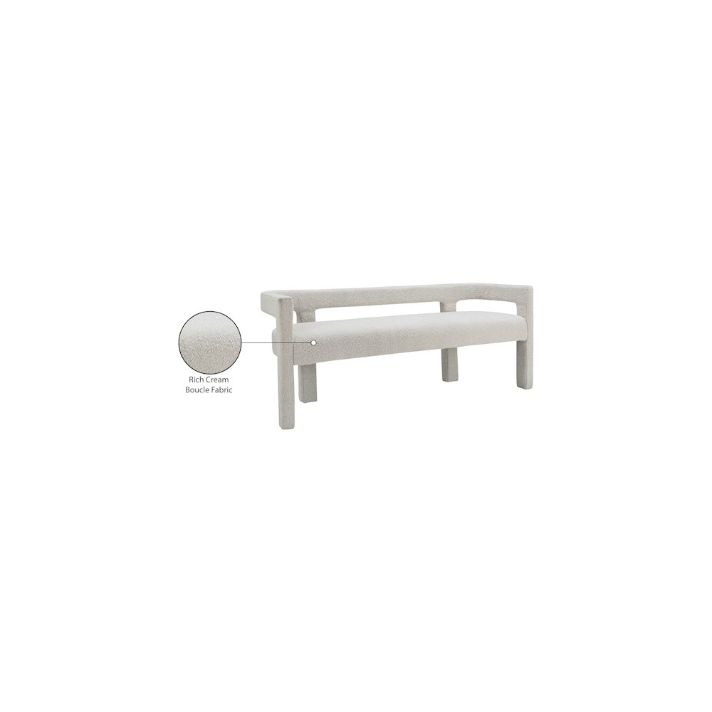 Athena Cream Boucle Fabric Bench. Picture 6