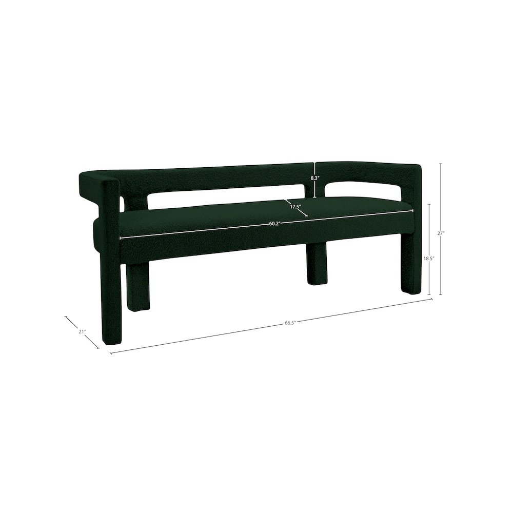 Athena Green Boucle Fabric Bench. Picture 5