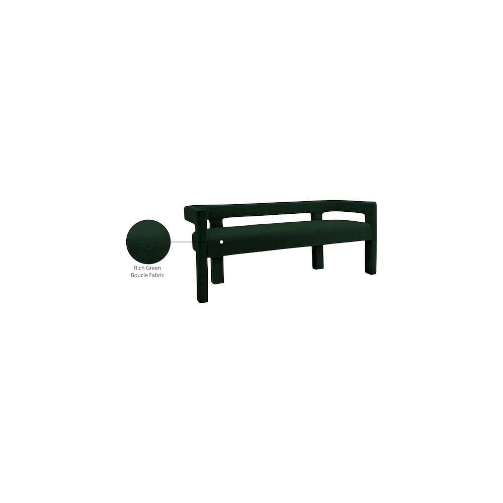 Athena Green Boucle Fabric Bench. Picture 6