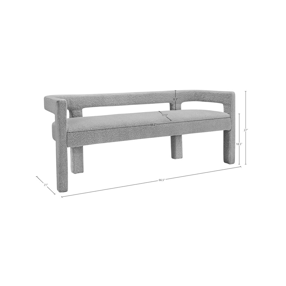 Athena Grey Boucle Fabric Bench. Picture 5