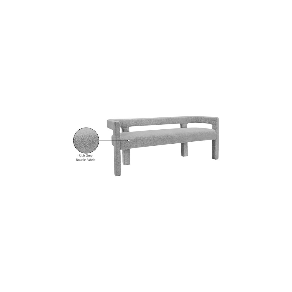 Athena Grey Boucle Fabric Bench. Picture 6