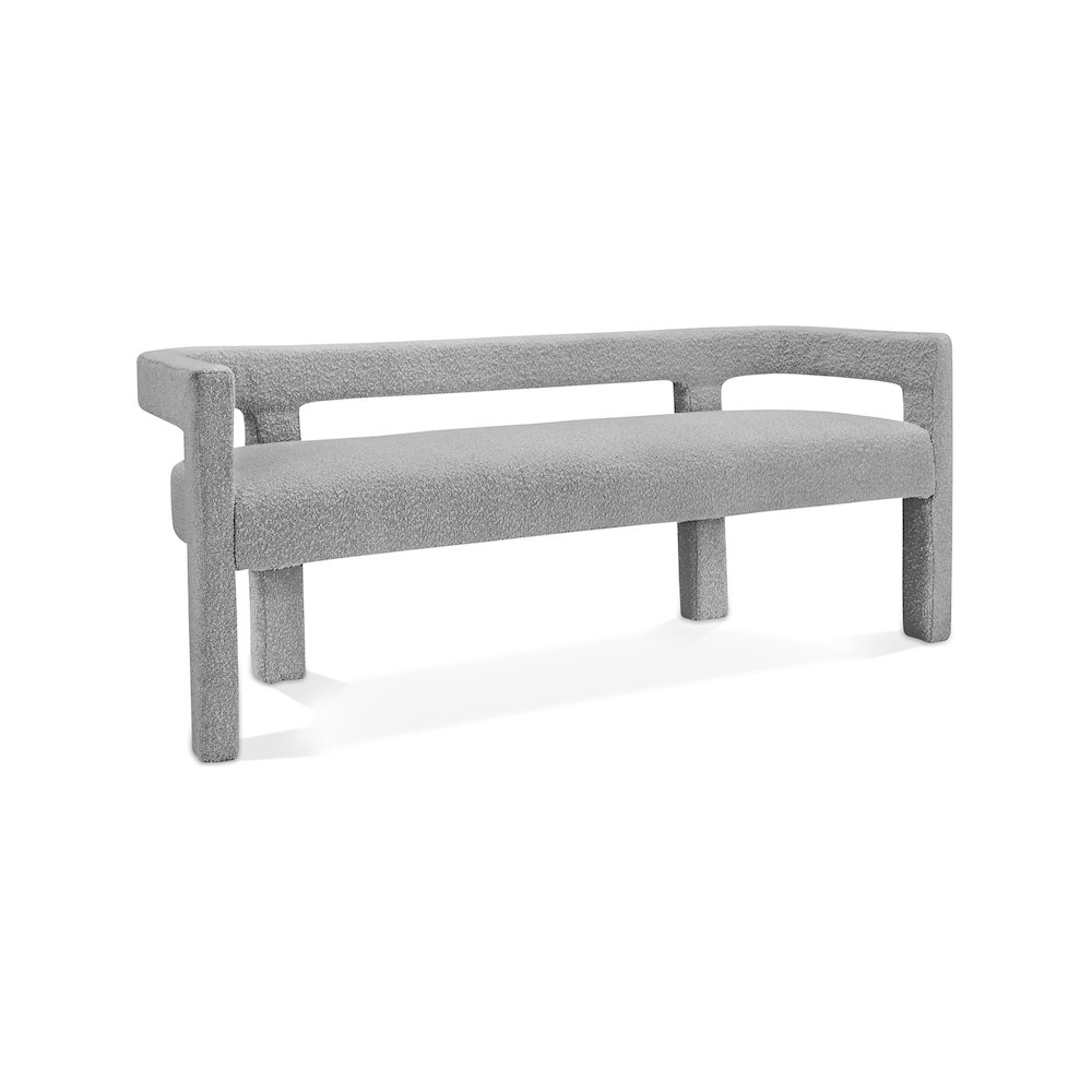 Athena Grey Boucle Fabric Bench. Picture 1
