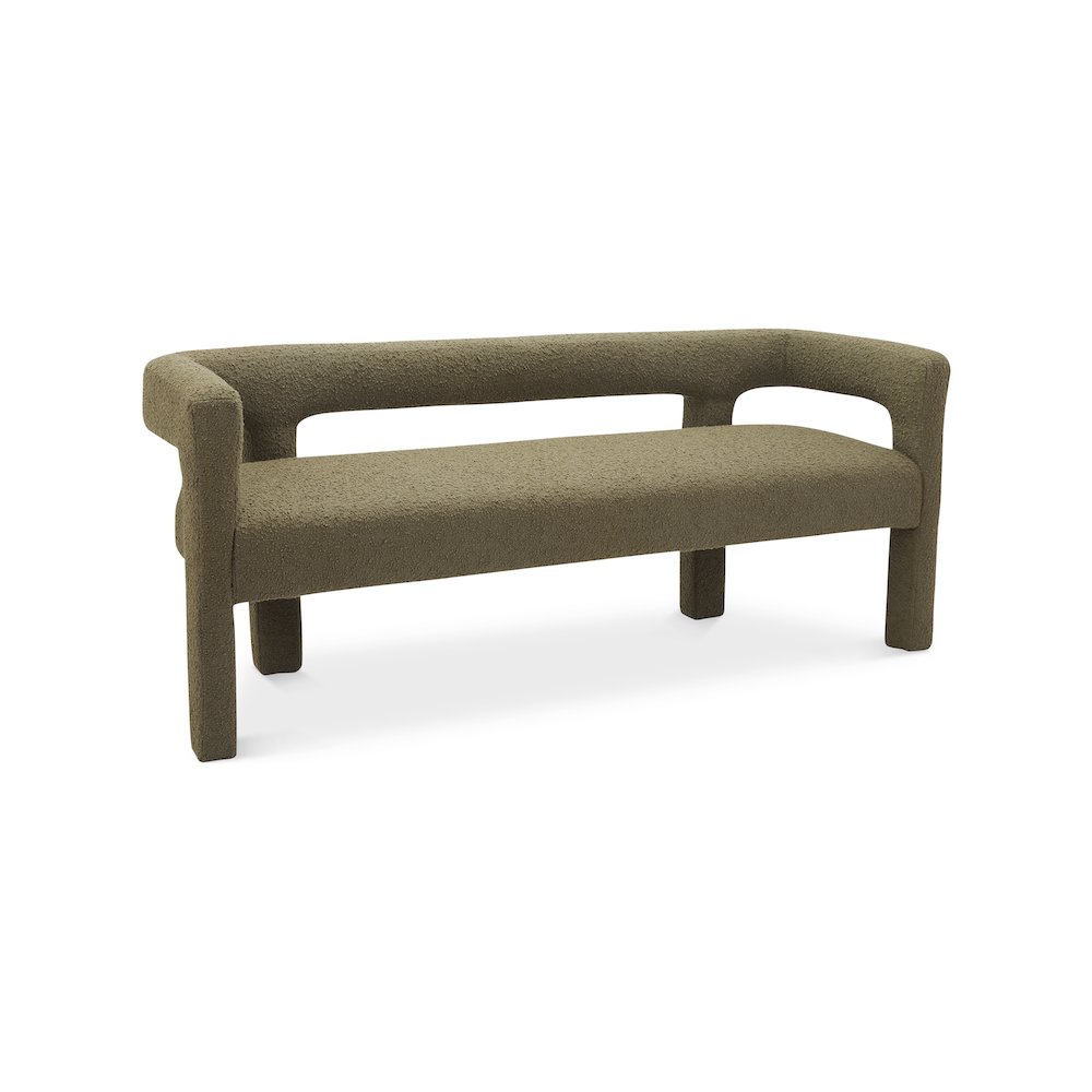 Athena Olive Green Boucle Fabric Bench. Picture 1