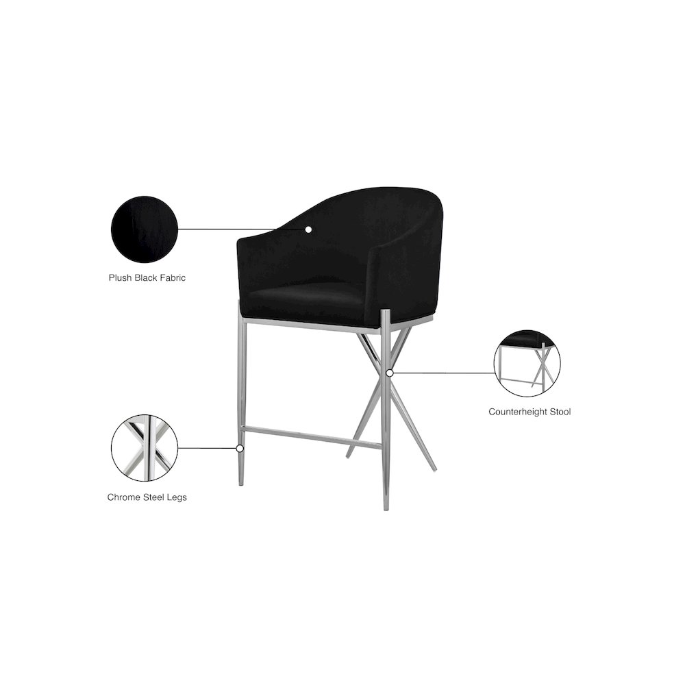 Xavier Black Velvet Counter Stool. Picture 7