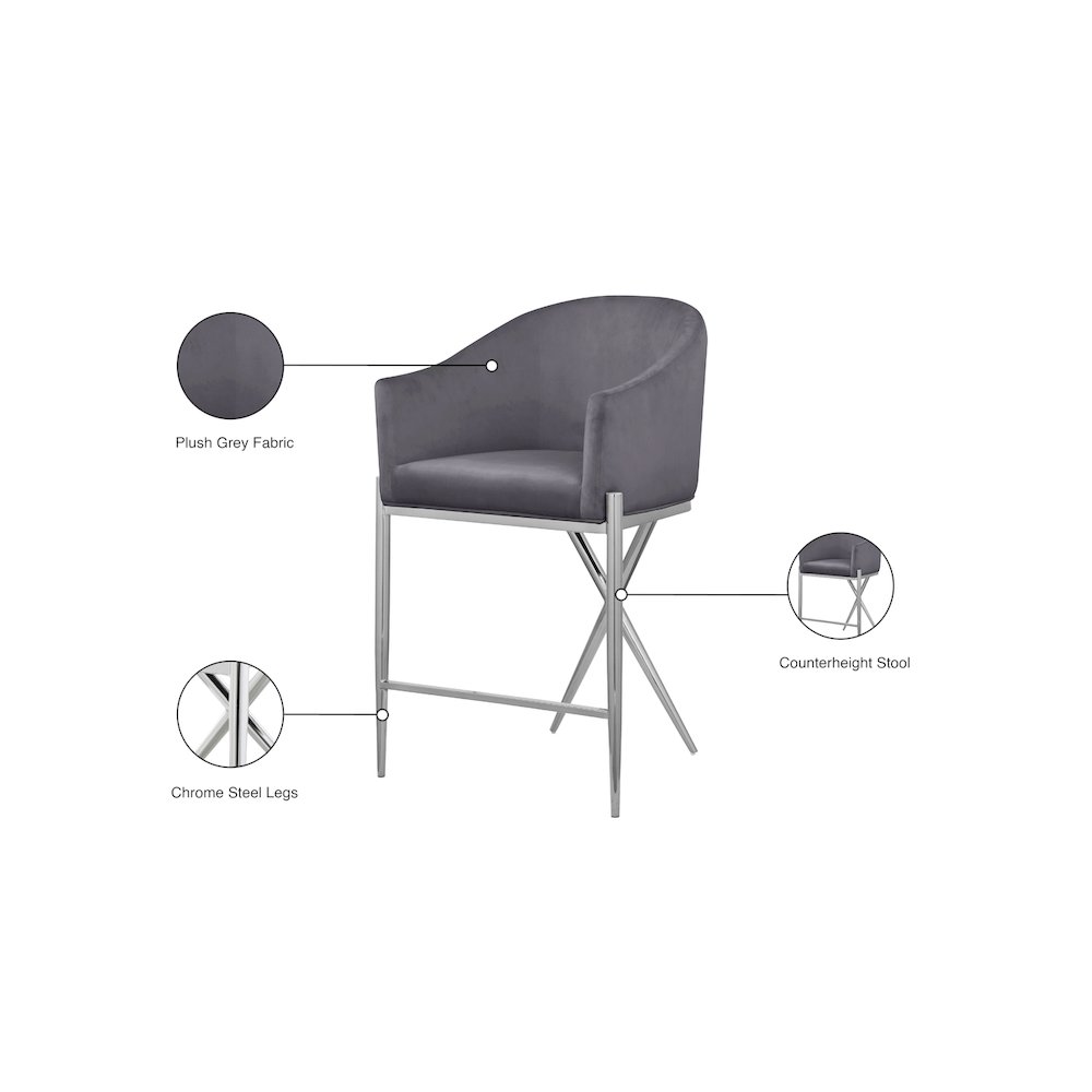 Xavier Grey Velvet Counter Stool. Picture 7