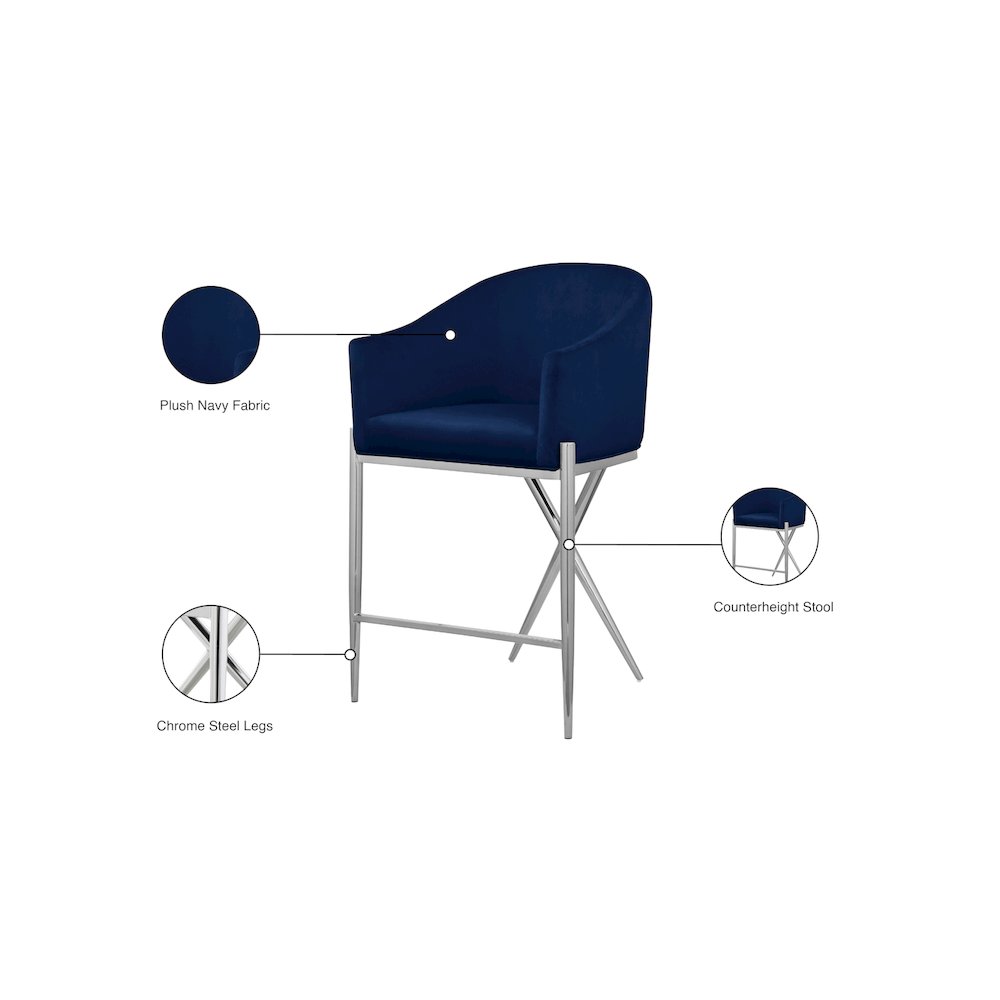 Xavier Navy Velvet Counter Stool. Picture 7