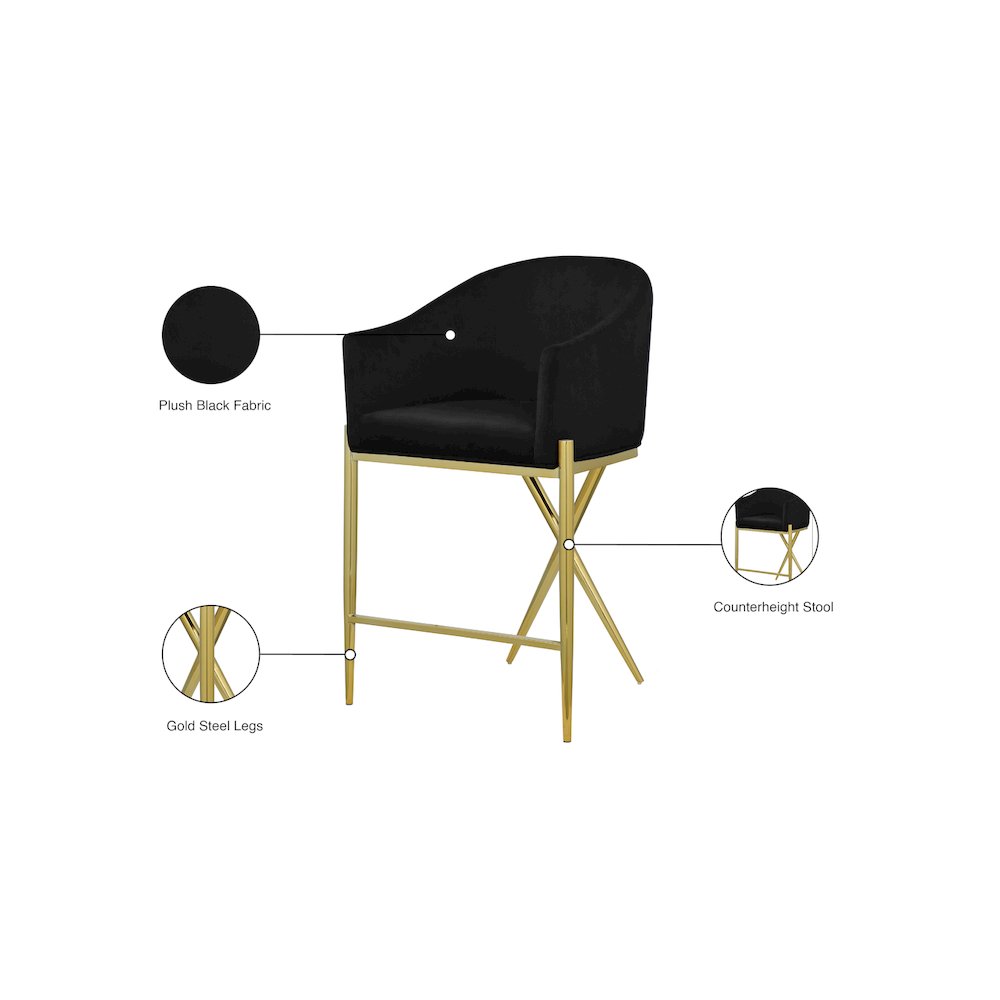Xavier Black Velvet Counter Stool. Picture 7