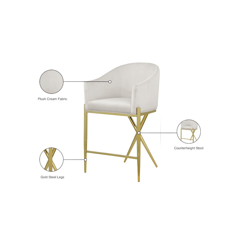 Xavier Cream Velvet Counter Stool. Picture 7