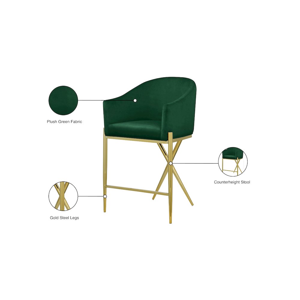 Xavier Green Velvet Counter Stool. Picture 7