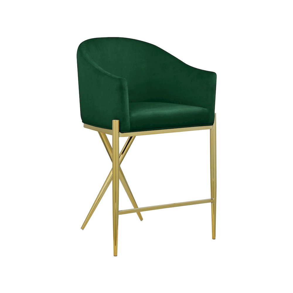 Xavier Green Velvet Counter Stool. Picture 1