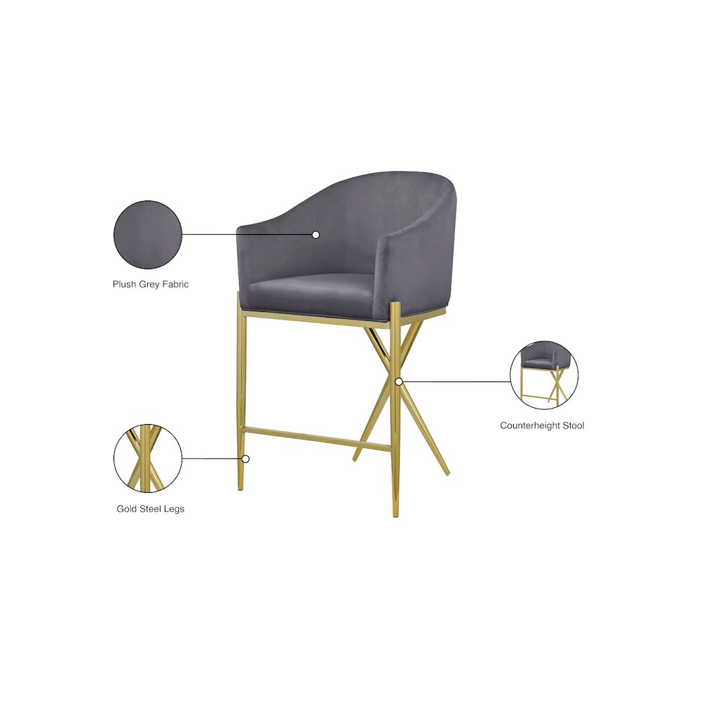 Xavier Grey Velvet Counter Stool. Picture 7