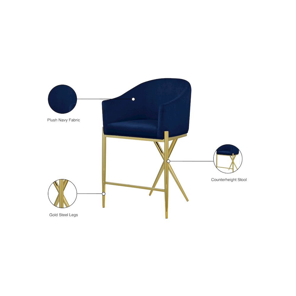 Xavier Navy Velvet Counter Stool. Picture 7