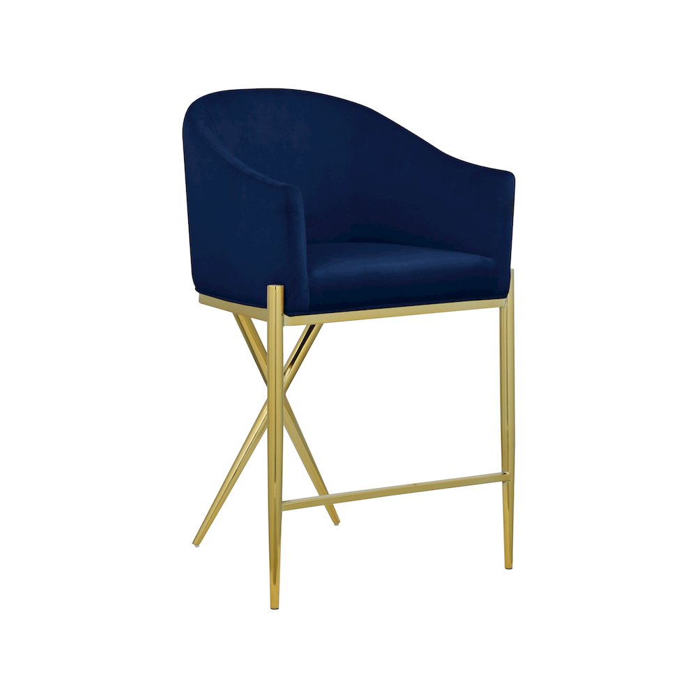 Xavier Navy Velvet Counter Stool. Picture 1