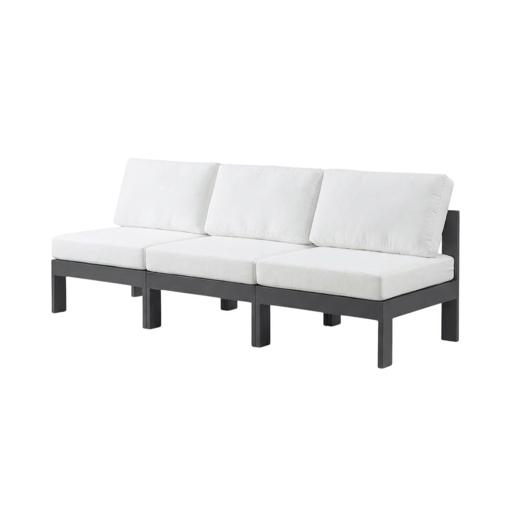 White Fabric Outdoor Patio Modular Sofa, Contemporary Design, Cushioned Seat. Picture 1