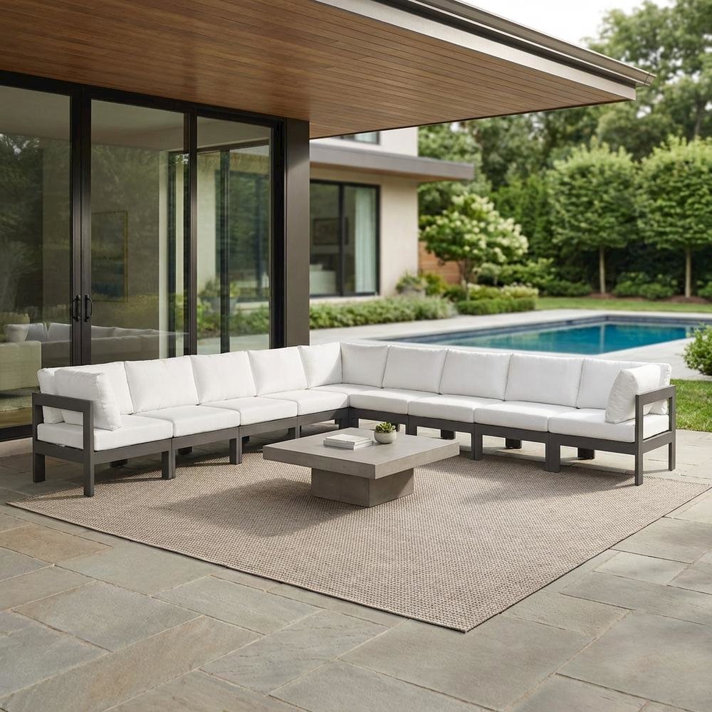 White Fabric Outdoor Patio Modular Sectional With Contemporary Style. Picture 3
