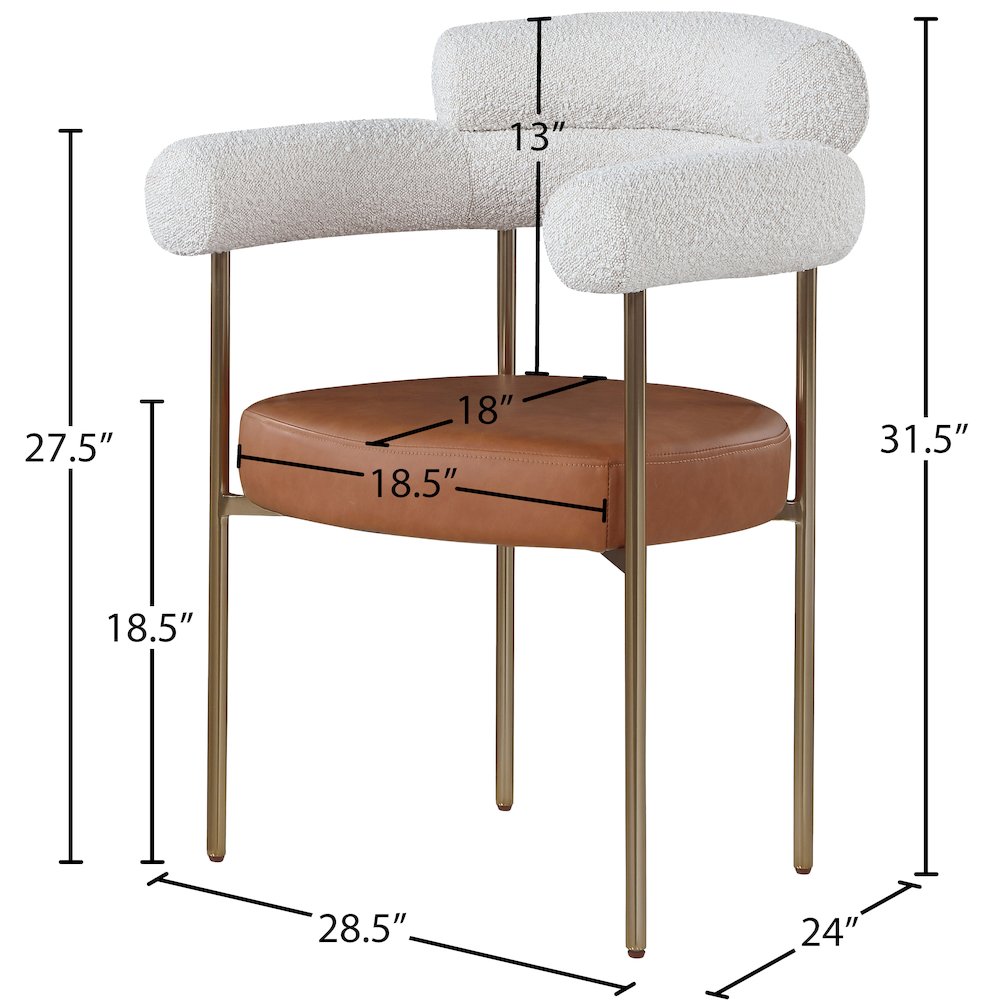 Blake Cognac Vegan Leather / Cream Boucle Fabric Dining Chair, Set of 2. Picture 7
