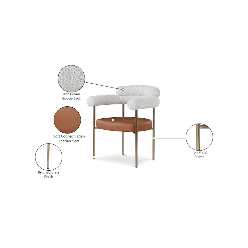 Blake Cognac Vegan Leather / Cream Boucle Fabric Dining Chair, Set of 2. Picture 8