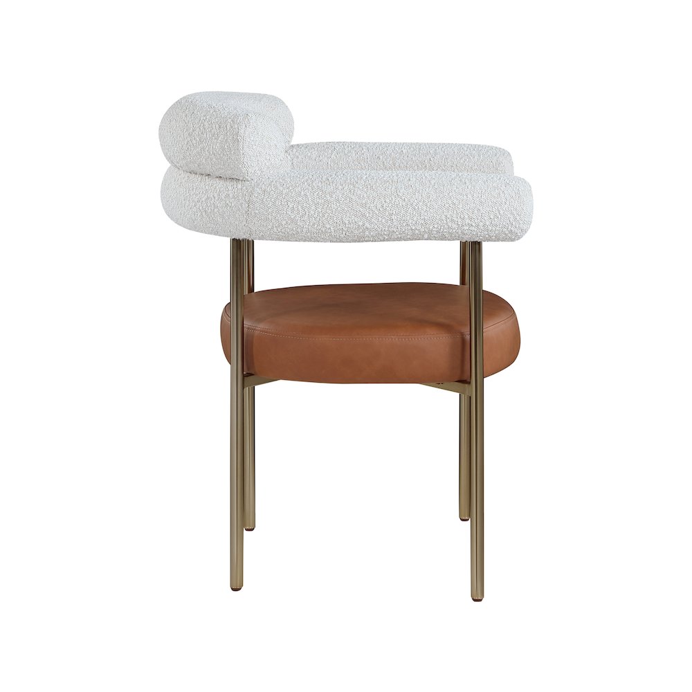 Blake Cognac Vegan Leather / Cream Boucle Fabric Dining Chair, Set of 2. Picture 4