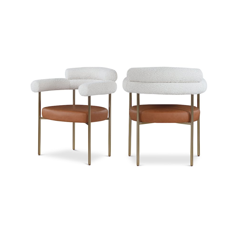 Blake Cognac Vegan Leather / Cream Boucle Fabric Dining Chair, Set of 2. Picture 1