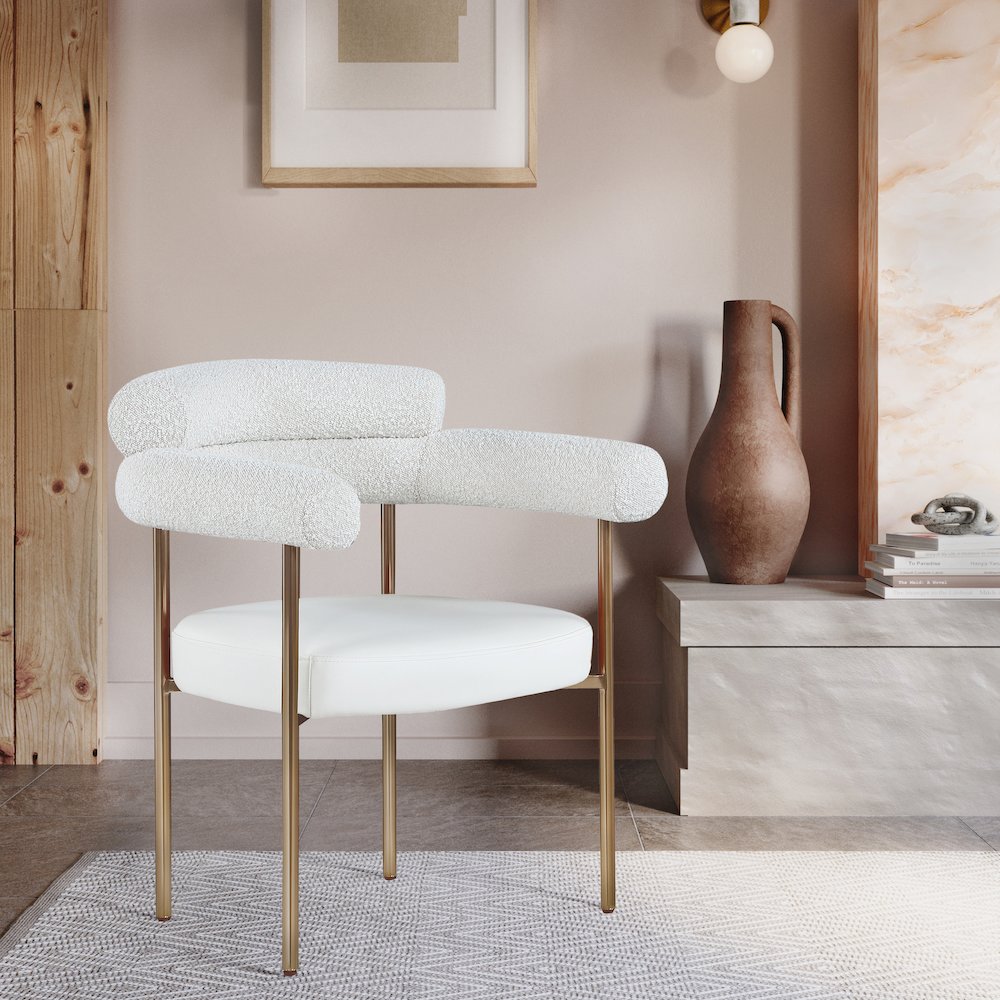 Blake Cream Vegan Leather / Boucle Fabric Dining Chair, Set of 2. Picture 2