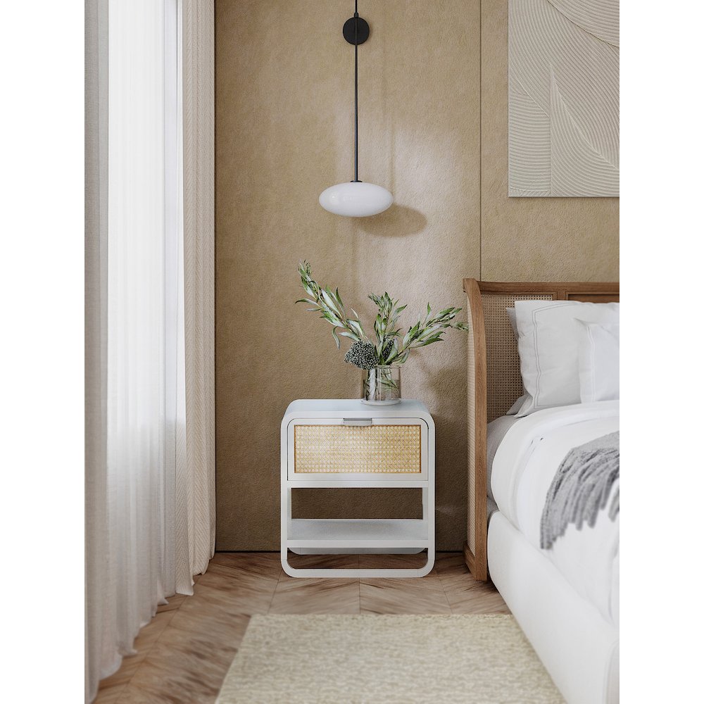 Sage White Wood Veneer Night Stand. Picture 3