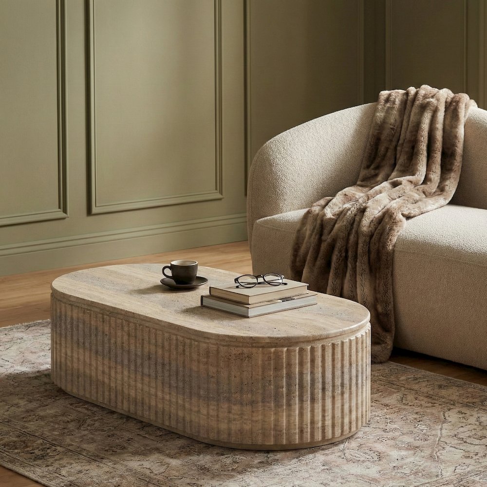Catania Travertine Concrete Indoor/Outdoor Coffee Table. Picture 2