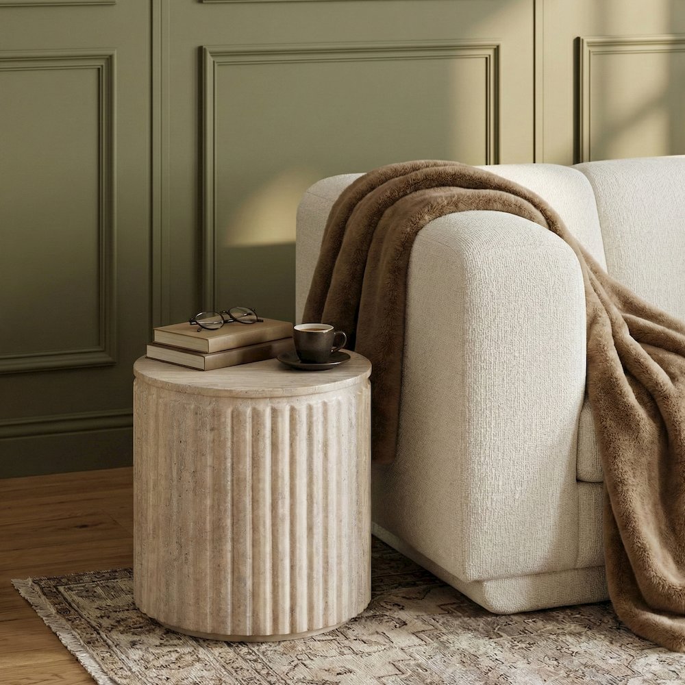 Catania Travertine Concrete Indoor/Outdoor End Table. Picture 2