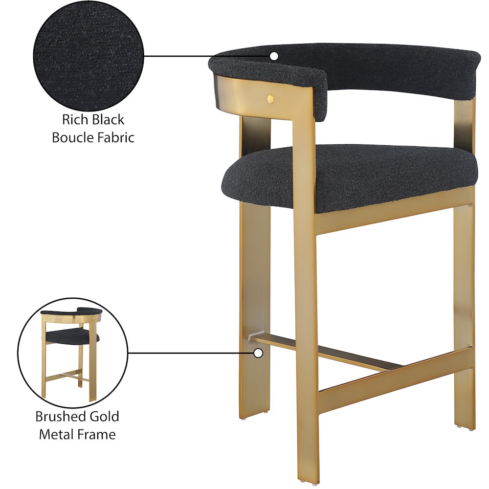 Romeo Black Boucle Fabric Counter Stool, Set of 2. Picture 7