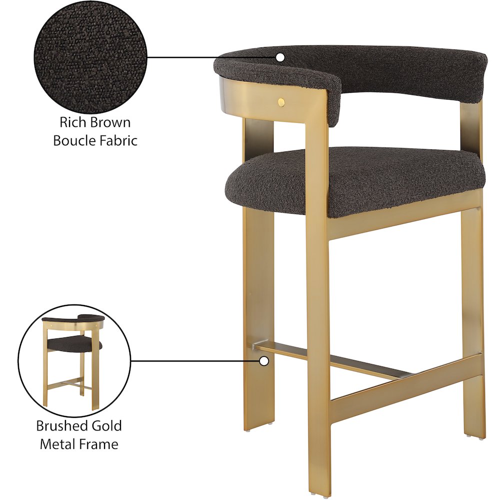 Romeo Brown Boucle Fabric Counter Stool, Set of 2. Picture 7