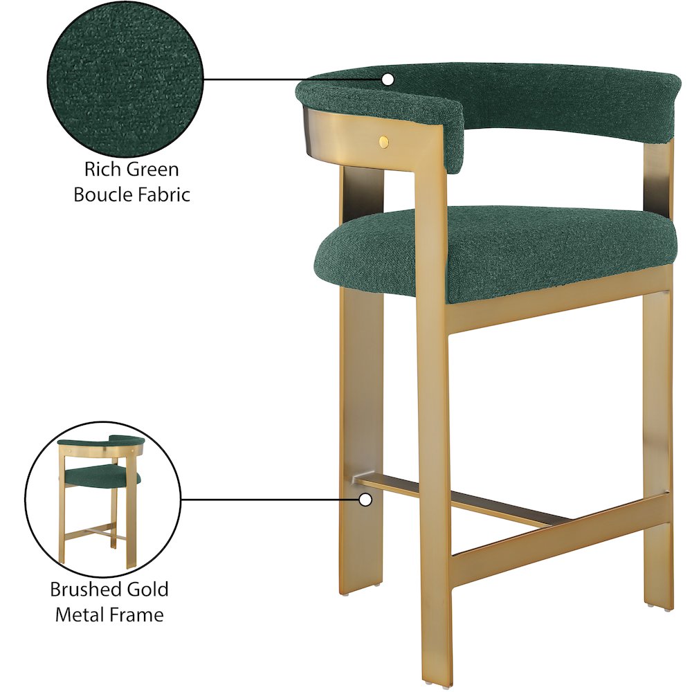 Romeo Green Boucle Fabric Counter Stool, Set of 2. Picture 7