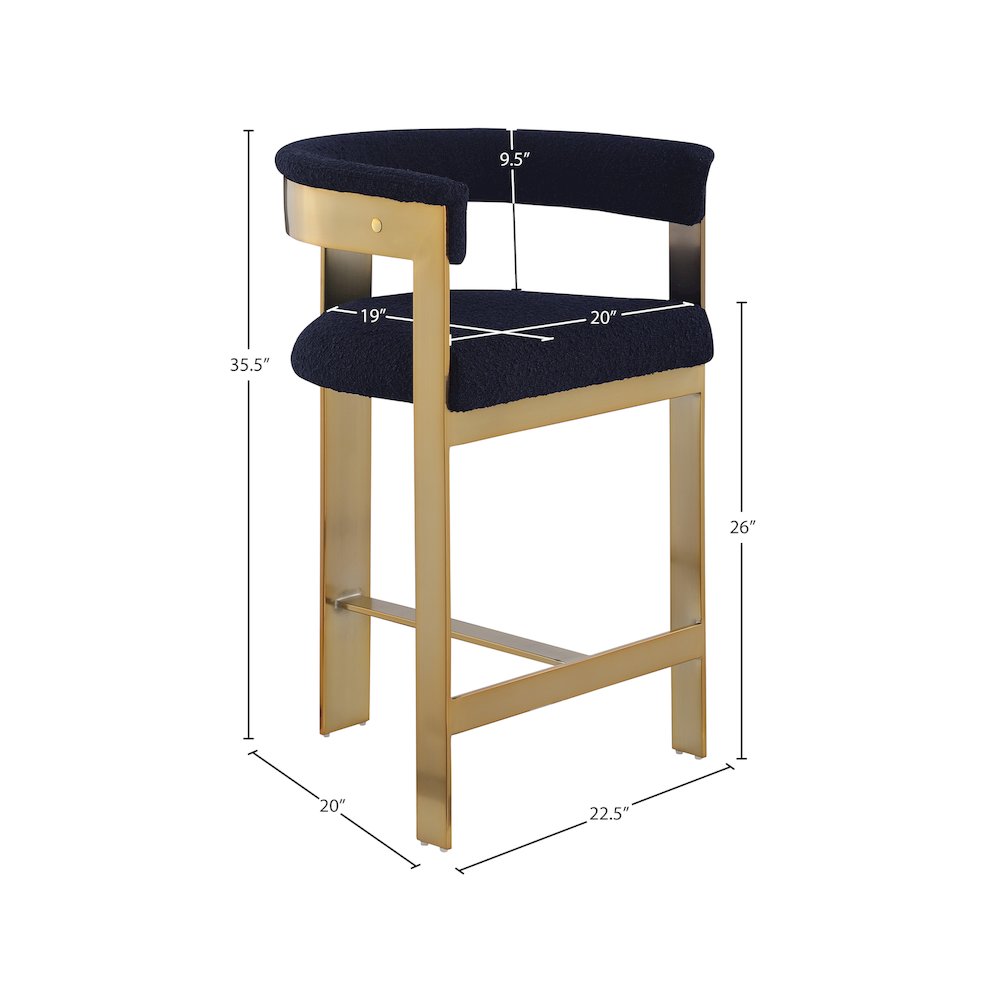 Romeo Navy Boucle Fabric Counter Stool, Set of 2. Picture 6