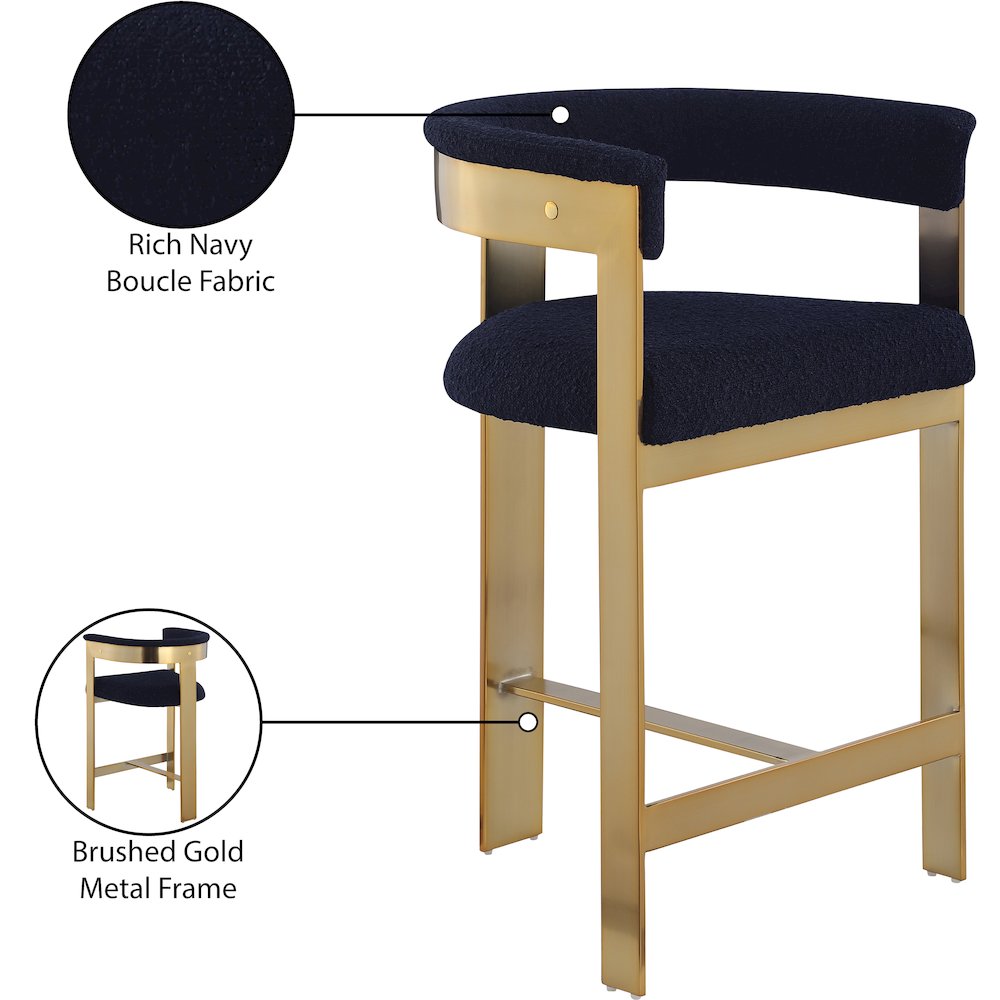 Romeo Navy Boucle Fabric Counter Stool, Set of 2. Picture 7