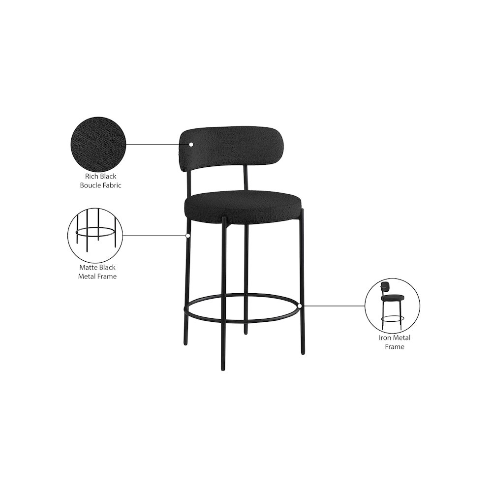 Beacon Black Boucle Fabric Stool, Set of 2. Picture 8