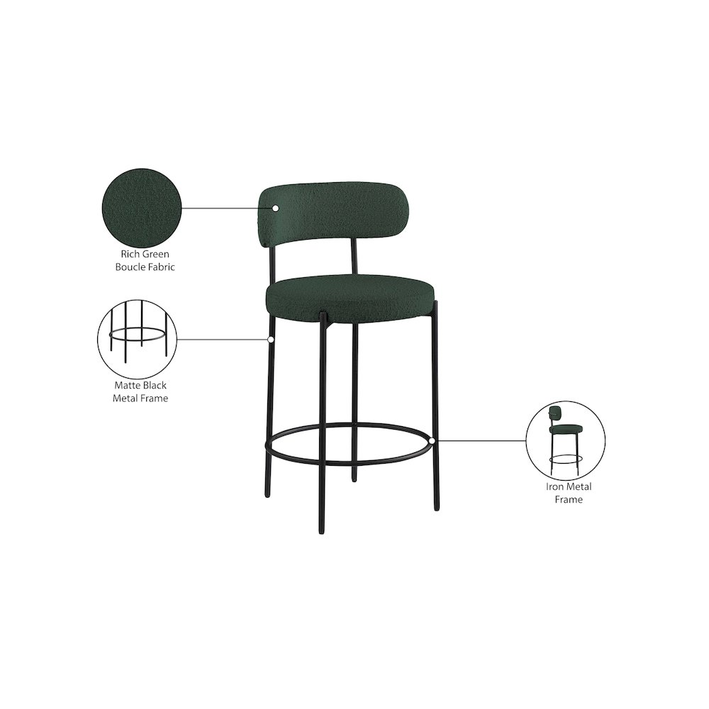 Beacon Green Boucle Fabric Stool, Set of 2. Picture 8