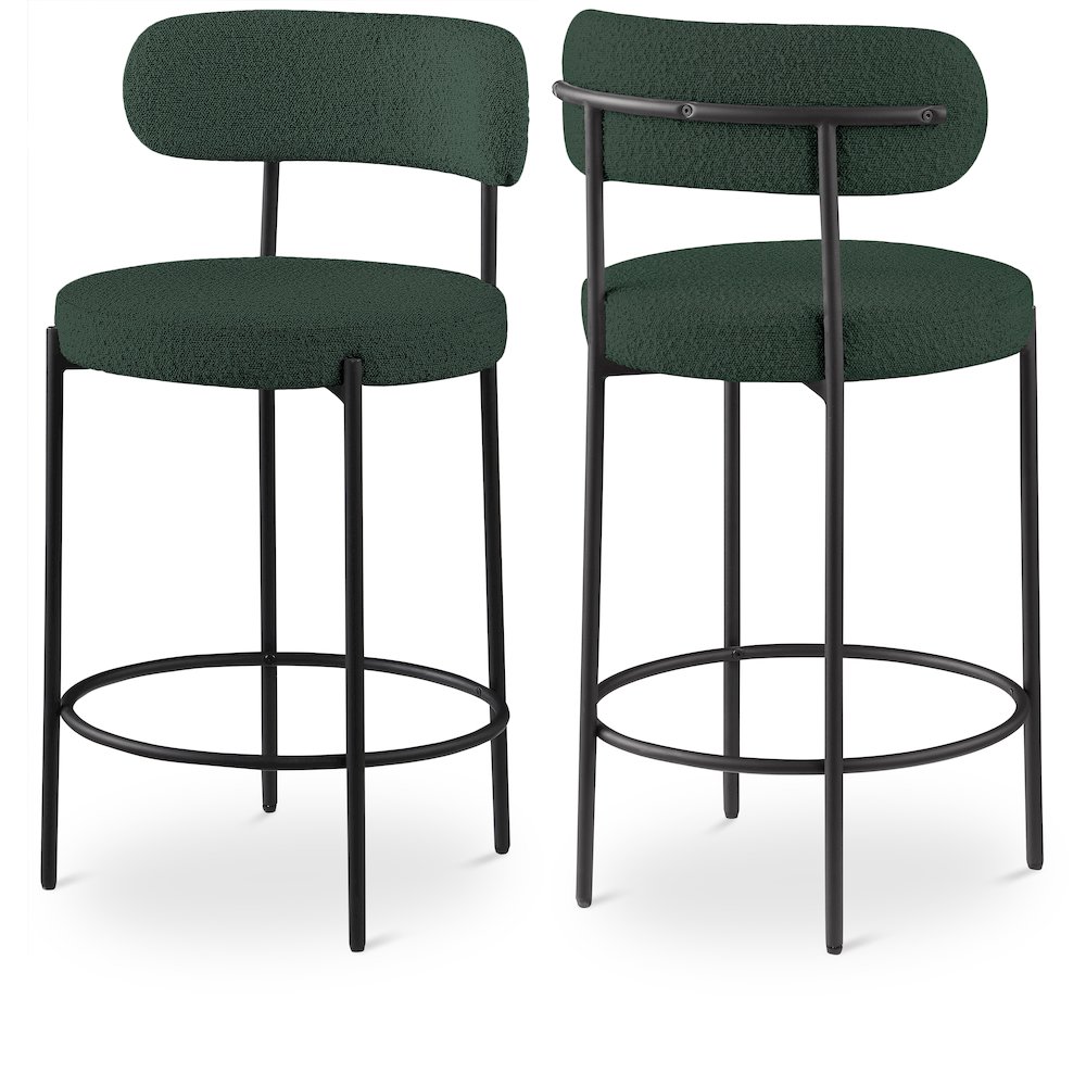 Beacon Green Boucle Fabric Stool, Set of 2. Picture 1