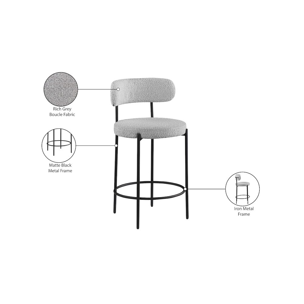 Beacon Grey Boucle Fabric Stool, Set of 2. Picture 8