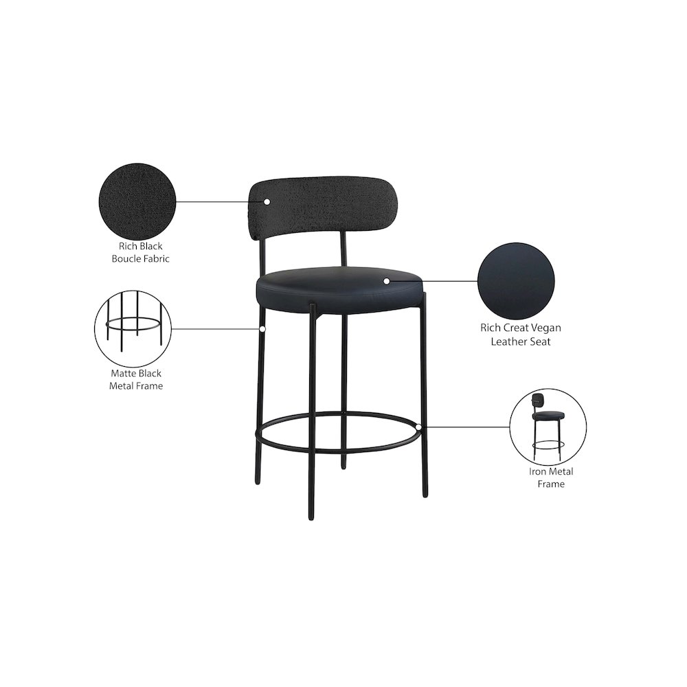 Beacon Black Vegan Leather Seat Stool, Set of 2. Picture 8