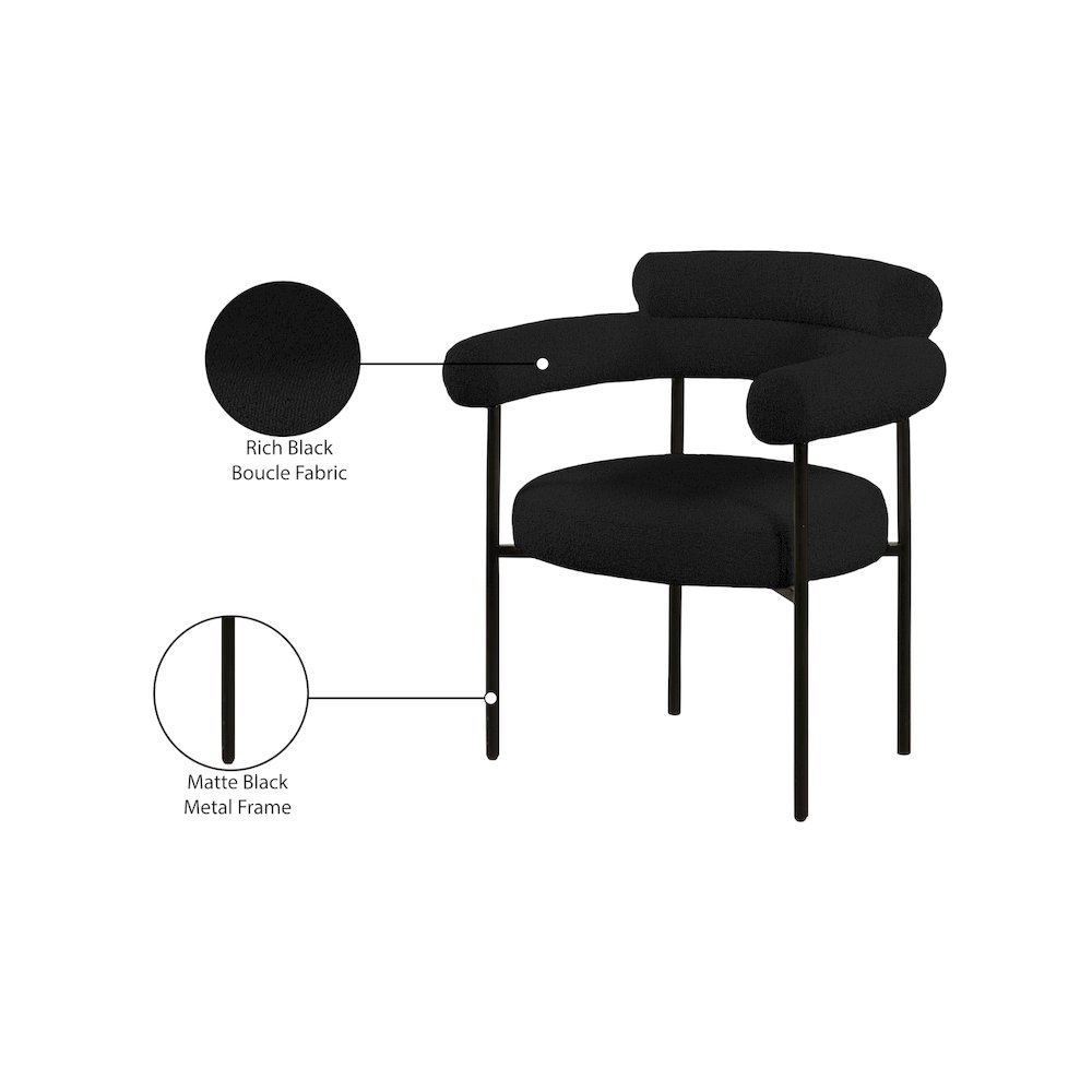 Blake Black Boucle Fabric Dining Chair, Set of 2. Picture 7