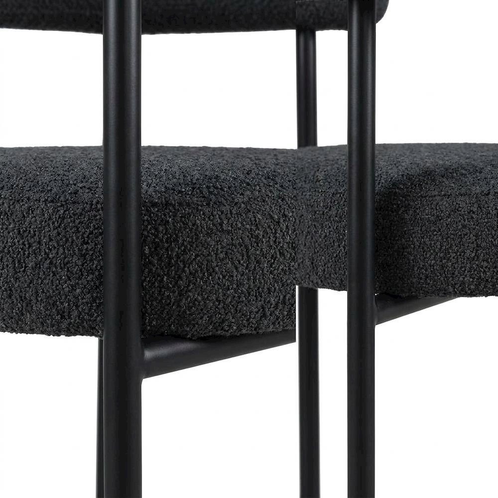 Boucle Upholstered Dining Chairs with Arms, Black Boucle Fabric, Set of 2. Picture 7
