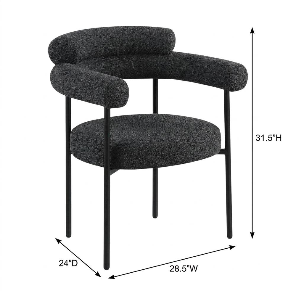Boucle Upholstered Dining Chairs with Arms, Black Boucle Fabric, Set of 2. Picture 5