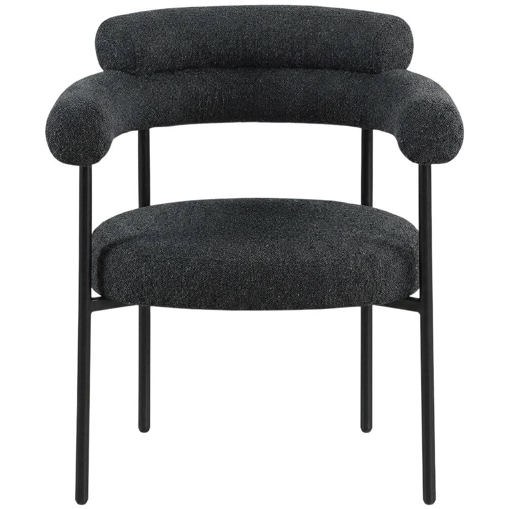 Boucle Upholstered Dining Chairs with Arms, Black Boucle Fabric, Set of 2. Picture 1