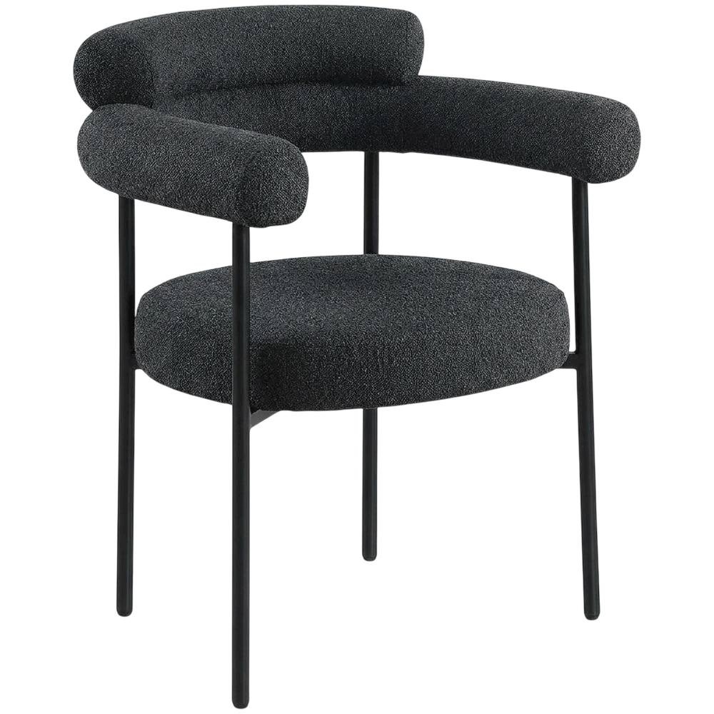 Boucle Upholstered Dining Chairs with Arms, Black Boucle Fabric, Set of 2. Picture 4