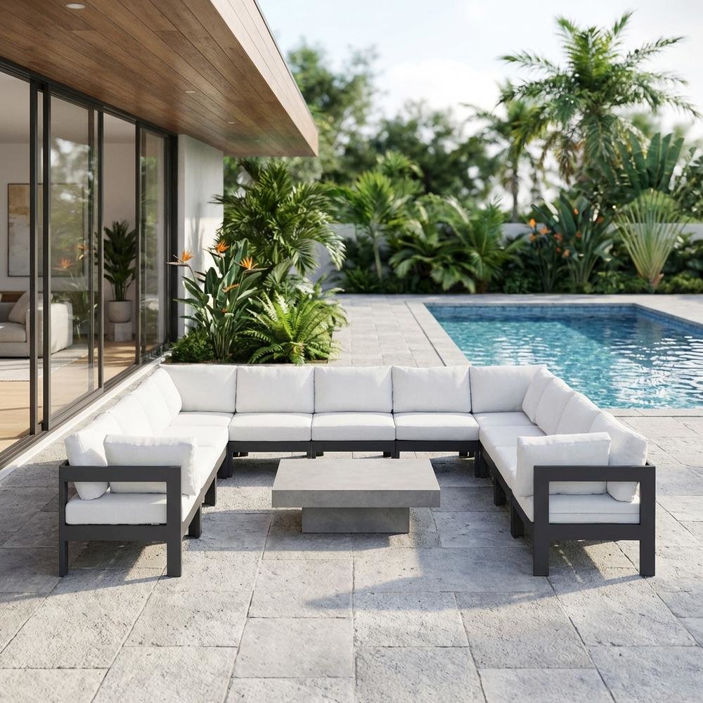 Water-Resistant Fabric Outdoor Patio Sectional in White with Contemporary Style. Picture 3