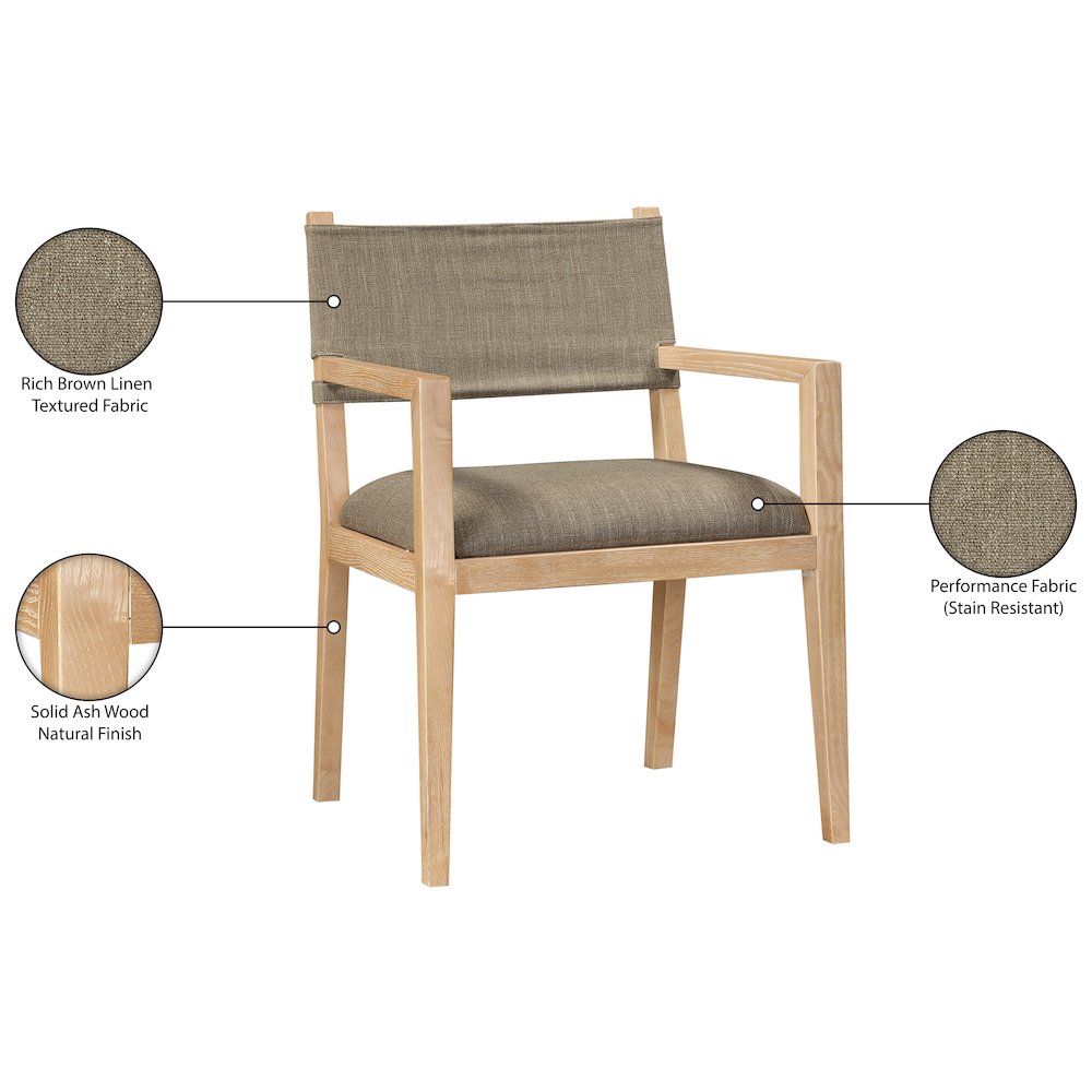 Avon Brown Linen Textured Fabric Dining Arm Chair. Picture 6