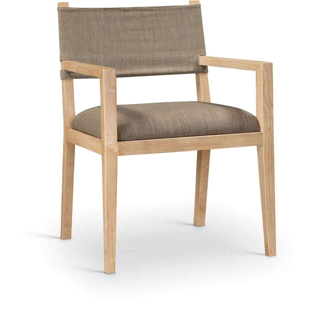 Avon Brown Linen Textured Fabric Dining Arm Chair. Picture 1