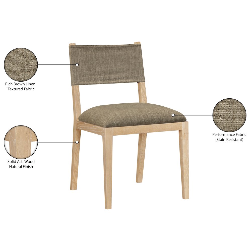 Avon Brown Linen Textured Fabric Dining Side Chair, Set of 2. Picture 11