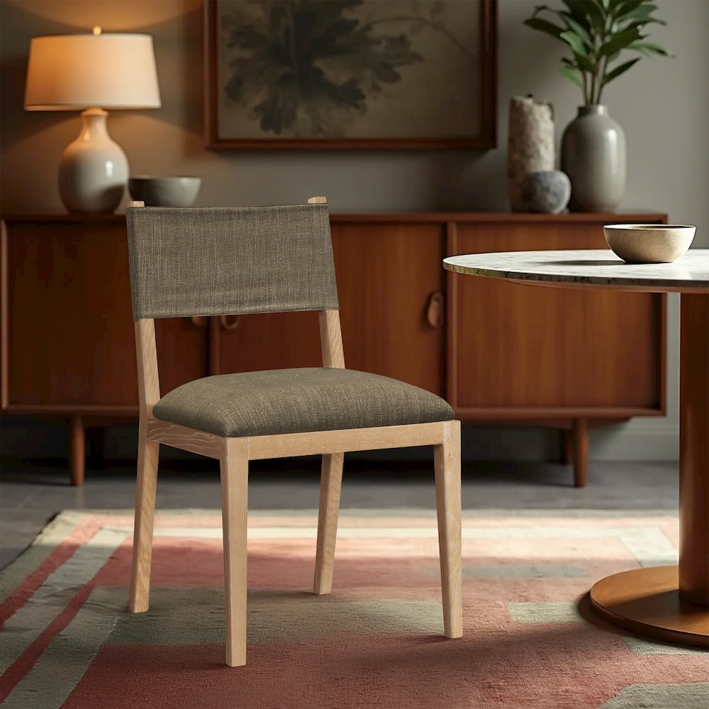 Avon Brown Linen Textured Fabric Dining Side Chair, Set of 2. Picture 7