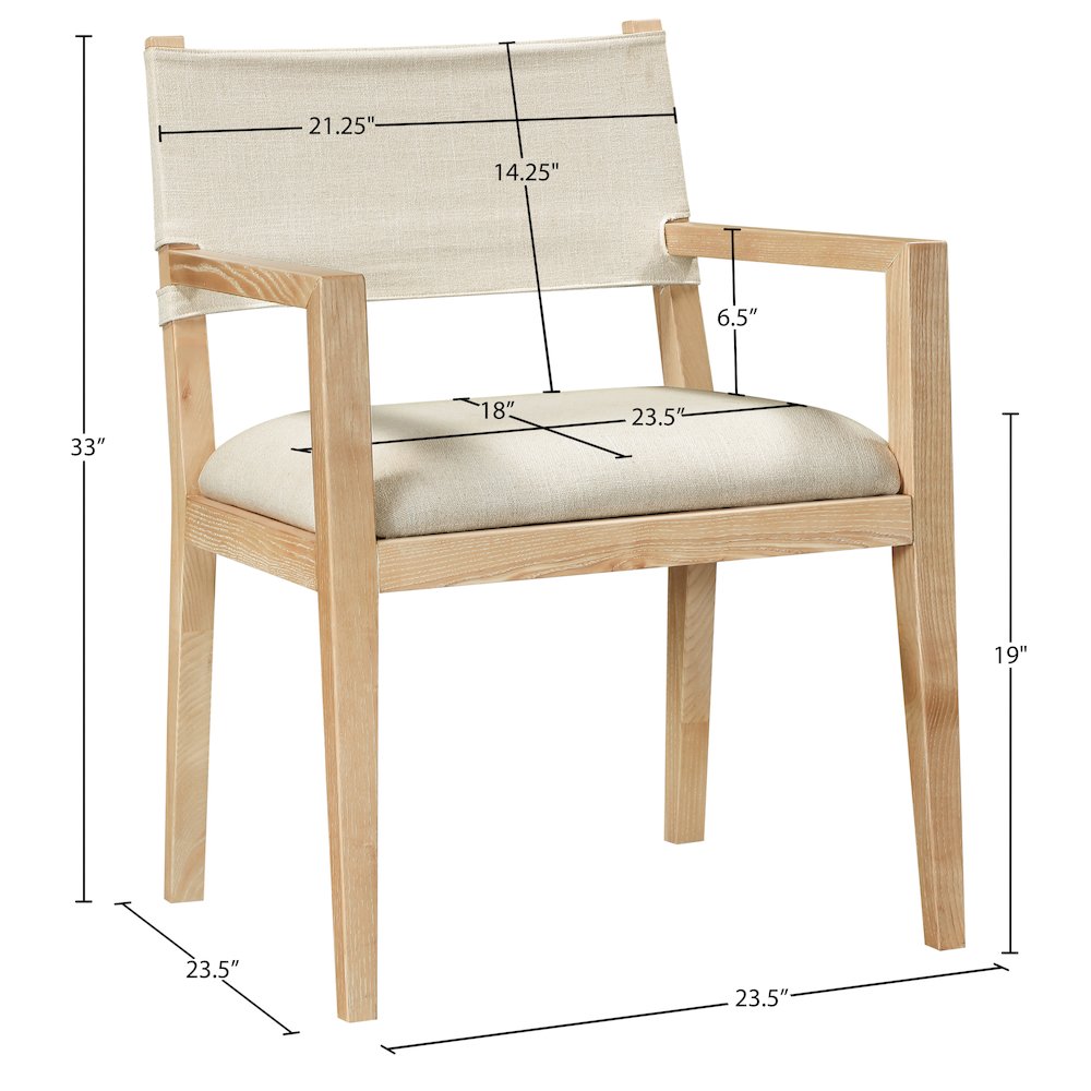 Avon Cream Linen Textured Fabric Dining Arm Chair. Picture 5