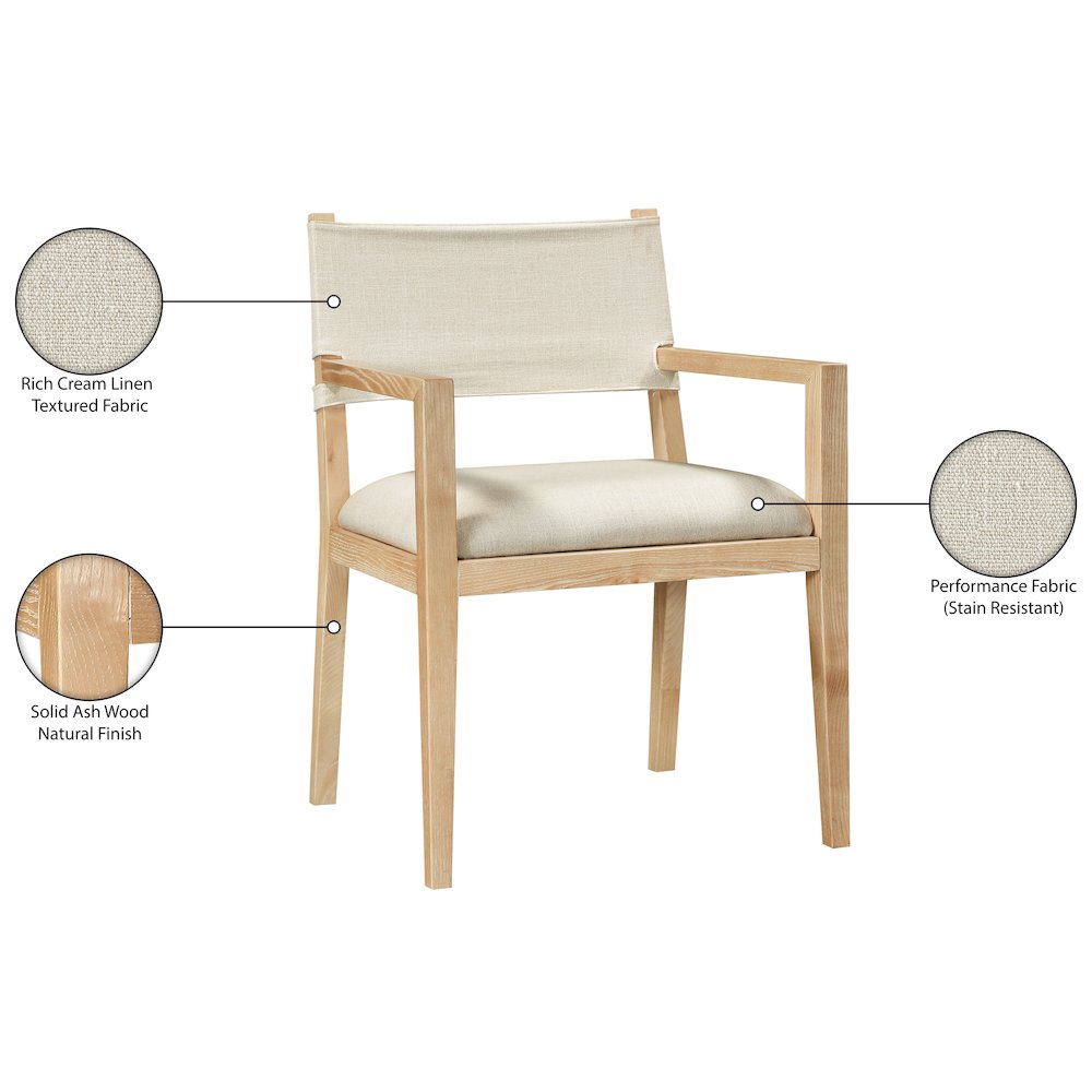 Avon Cream Linen Textured Fabric Dining Arm Chair. Picture 6